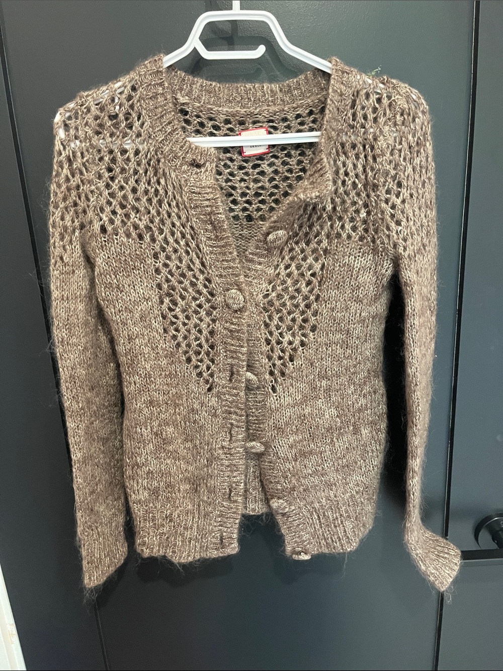 Babaton Taupe Brown Open-Knit Button Cardigan